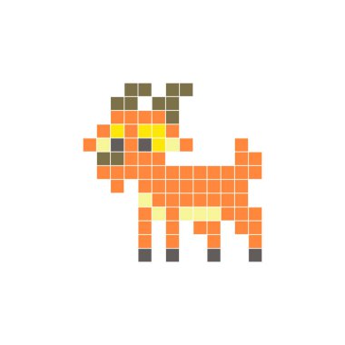 Temiz bir ikon düzeninde geometrik kare renk bloklarından yapılmış düz bir piksel tasarımı. Yaratıcı modern elementler, izole eşyalar ya da parlak zanaat projeleri için uygundur. Piksel sanat keçisi