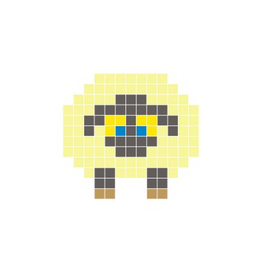 Temiz bir ikon düzeninde geometrik kare renk bloklarından yapılmış düz bir piksel tasarımı. Yaratıcı modern elementler, izole eşyalar ya da parlak zanaat projeleri için uygundur. Piksel sanat koyunu