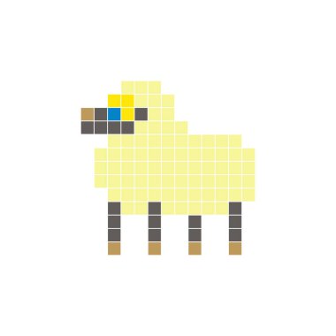 Temiz bir ikon düzeninde geometrik kare renk bloklarından yapılmış düz bir piksel tasarımı. Yaratıcı modern elementler, izole eşyalar ya da parlak zanaat projeleri için uygundur. Piksel sanat koyunu