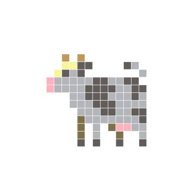 Temiz bir ikon düzeninde geometrik kare renk bloklarından yapılmış düz bir piksel tasarımı. Yaratıcı modern elementler, izole eşyalar ya da parlak zanaat projeleri için uygundur. Piksel sanat ineği