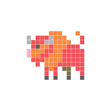 Temiz bir ikon düzeninde geometrik kare renk bloklarından yapılmış düz bir piksel tasarımı. Yaratıcı modern elementler, izole eşyalar ya da parlak zanaat projeleri için uygundur. Piksel sanat bizonu