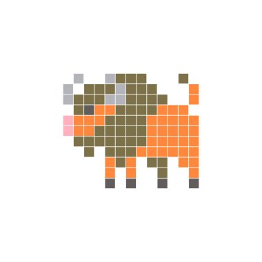 Temiz bir ikon düzeninde geometrik kare renk bloklarından yapılmış düz bir piksel tasarımı. Yaratıcı modern elementler, izole eşyalar ya da parlak zanaat projeleri için uygundur. Piksel sanat bizonu