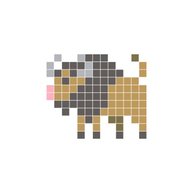 Temiz bir ikon düzeninde geometrik kare renk bloklarından yapılmış düz bir piksel tasarımı. Yaratıcı modern elementler, izole eşyalar ya da parlak zanaat projeleri için uygundur. Piksel sanat bizonu