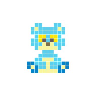 Temiz bir ikon düzeninde geometrik kare renk bloklarından yapılmış düz bir piksel tasarımı. Yaratıcı modern elementler, izole eşyalar ya da parlak zanaat projeleri için uygundur. Piksel Sanat Ayısı