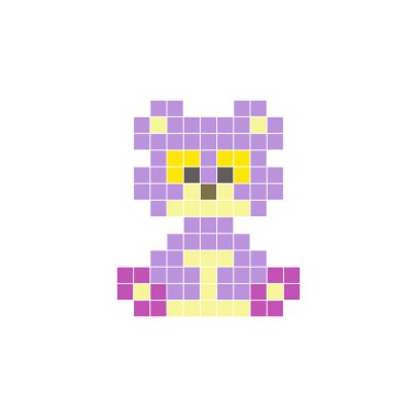 Temiz bir ikon düzeninde geometrik kare renk bloklarından yapılmış düz bir piksel tasarımı. Yaratıcı modern elementler, izole eşyalar ya da parlak zanaat projeleri için uygundur. Piksel Sanat Ayısı