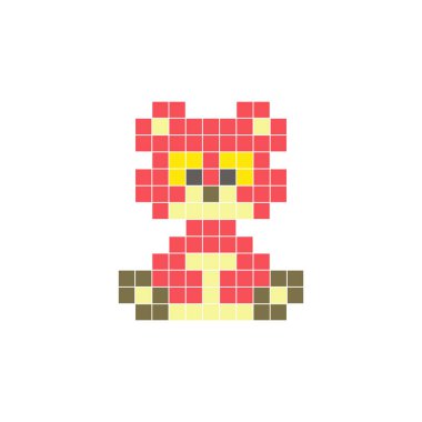 Temiz bir ikon düzeninde geometrik kare renk bloklarından yapılmış düz bir piksel tasarımı. Yaratıcı modern elementler, izole eşyalar ya da parlak zanaat projeleri için uygundur. Piksel Sanat Ayısı