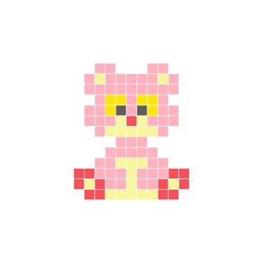 Temiz bir ikon düzeninde geometrik kare renk bloklarından yapılmış düz bir piksel tasarımı. Yaratıcı modern elementler, izole eşyalar ya da parlak zanaat projeleri için uygundur. Piksel Sanat Ayısı