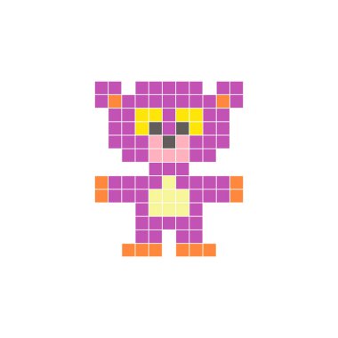 Temiz bir ikon düzeninde geometrik kare renk bloklarından yapılmış düz bir piksel tasarımı. Yaratıcı modern elementler, izole eşyalar ya da parlak zanaat projeleri için uygundur. Piksel Sanat Ayısı