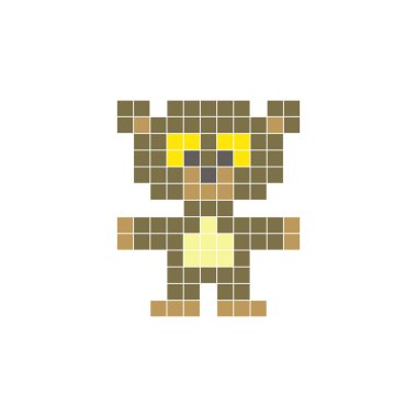 Temiz bir ikon düzeninde geometrik kare renk bloklarından yapılmış düz bir piksel tasarımı. Yaratıcı modern elementler, izole eşyalar ya da parlak zanaat projeleri için uygundur. Piksel Sanat Ayısı