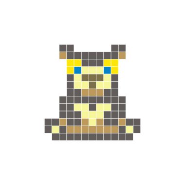 Temiz bir ikon düzeninde geometrik kare renk bloklarından yapılmış düz bir piksel tasarımı. Yaratıcı modern elementler, izole eşyalar ya da parlak zanaat projeleri için uygundur. Piksel Sanat Bal Ayısı
