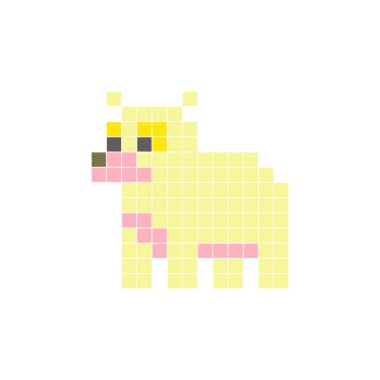 Temiz bir ikon düzeninde geometrik kare renk bloklarından yapılmış düz bir piksel tasarımı. Yaratıcı modern elementler, izole eşyalar ya da parlak zanaat projeleri için uygundur. Piksel Sanat Kutup Ayısı