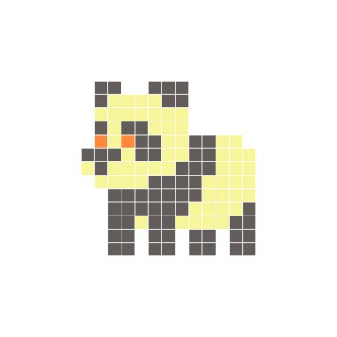 Temiz bir ikon düzeninde geometrik kare renk bloklarından yapılmış düz bir piksel tasarımı. Yaratıcı modern elementler, izole eşyalar ya da parlak zanaat projeleri için uygundur. Piksel Sanat Pandası