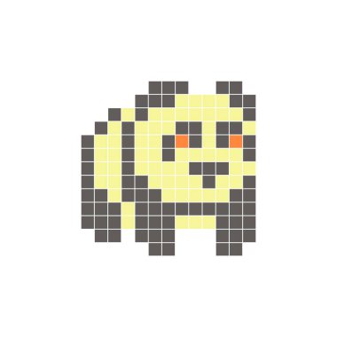 Temiz bir ikon düzeninde geometrik kare renk bloklarından yapılmış düz bir piksel tasarımı. Yaratıcı modern elementler, izole eşyalar ya da parlak zanaat projeleri için uygundur. Piksel Sanat Pandası