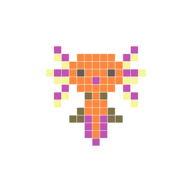 Temiz bir ikon düzeninde geometrik kare renk bloklarından yapılmış düz bir piksel tasarımı. Yaratıcı modern elementler, izole eşyalar ya da parlak zanaat projeleri için uygundur. Pixel sanat axolotl!