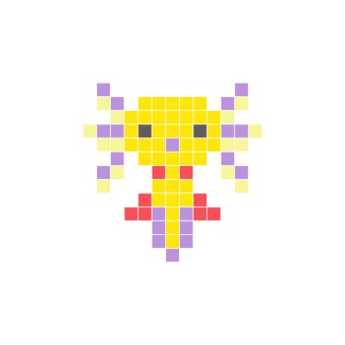 Temiz bir ikon düzeninde geometrik kare renk bloklarından yapılmış düz bir piksel tasarımı. Yaratıcı modern elementler, izole eşyalar ya da parlak zanaat projeleri için uygundur. Pixel sanat axolotl!