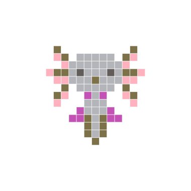 Temiz bir ikon düzeninde geometrik kare renk bloklarından yapılmış düz bir piksel tasarımı. Yaratıcı modern elementler, izole eşyalar ya da parlak zanaat projeleri için uygundur. Pixel sanat axolotl!