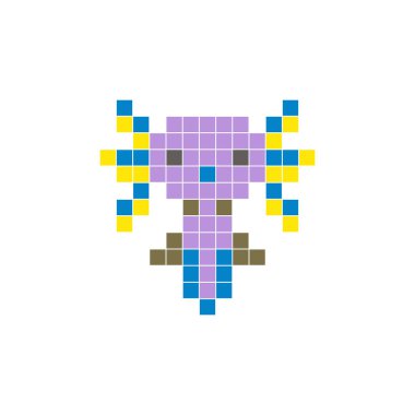 Temiz bir ikon düzeninde geometrik kare renk bloklarından yapılmış düz bir piksel tasarımı. Yaratıcı modern elementler, izole eşyalar ya da parlak zanaat projeleri için uygundur. Pixel sanat axolotl!