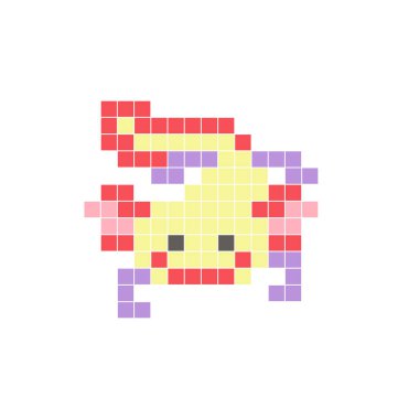 Temiz bir ikon düzeninde geometrik kare renk bloklarından yapılmış düz bir piksel tasarımı. Yaratıcı modern elementler, izole eşyalar ya da parlak zanaat projeleri için uygundur. Pixel sanat axolotl!