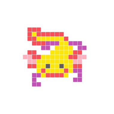 Temiz bir ikon düzeninde geometrik kare renk bloklarından yapılmış düz bir piksel tasarımı. Yaratıcı modern elementler, izole eşyalar ya da parlak zanaat projeleri için uygundur. Pixel sanat axolotl!