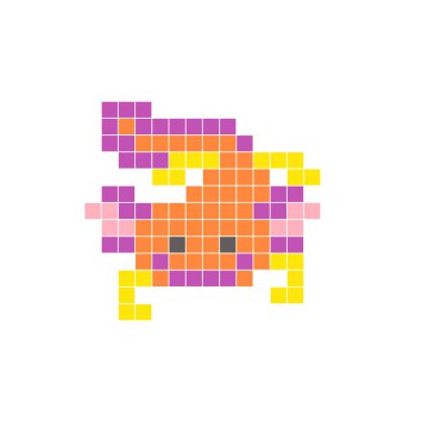 Temiz bir ikon düzeninde geometrik kare renk bloklarından yapılmış düz bir piksel tasarımı. Yaratıcı modern elementler, izole eşyalar ya da parlak zanaat projeleri için uygundur. Pixel sanat axolotl!