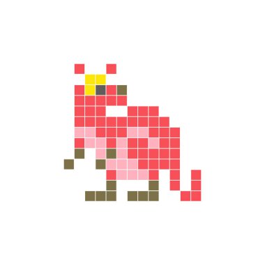 Temiz bir ikon düzeninde geometrik kare renk bloklarından yapılmış düz bir piksel tasarımı. Yaratıcı modern elementler, izole eşyalar ya da parlak zanaat projeleri için uygundur. Piksel sanat kangurusu