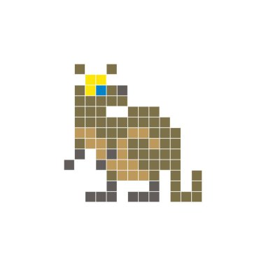 Temiz bir ikon düzeninde geometrik kare renk bloklarından yapılmış düz bir piksel tasarımı. Yaratıcı modern elementler, izole eşyalar ya da parlak zanaat projeleri için uygundur. Piksel sanat kangurusu