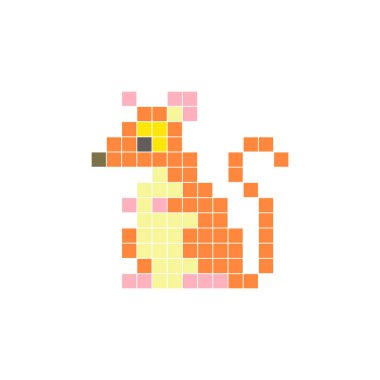 Temiz bir ikon düzeninde geometrik kare renk bloklarından yapılmış düz bir piksel tasarımı. Yaratıcı modern elementler, izole eşyalar ya da parlak zanaat projeleri için uygundur. Piksel sanat faresi