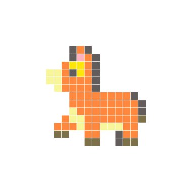 Temiz bir ikon düzeninde geometrik kare renk bloklarından yapılmış düz bir piksel tasarımı. Yaratıcı modern elementler, izole eşyalar ya da parlak zanaat projeleri için uygundur. Piksel sanat eşeği