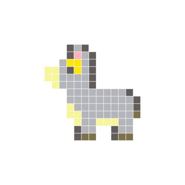 Temiz bir ikon düzeninde geometrik kare renk bloklarından yapılmış düz bir piksel tasarımı. Yaratıcı modern elementler, izole eşyalar ya da parlak zanaat projeleri için uygundur. Piksel sanat eşeği