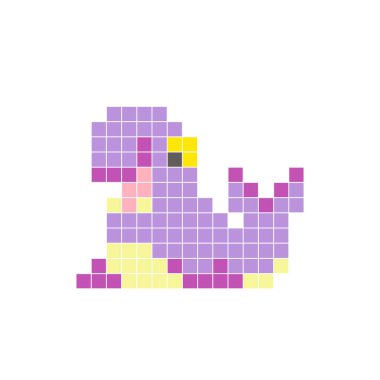 Temiz bir ikon düzeninde geometrik kare renk bloklarından yapılmış düz bir piksel tasarımı. Yaratıcı modern elementler, izole eşyalar ya da parlak zanaat projeleri için uygundur. Piksel sanat fili foku