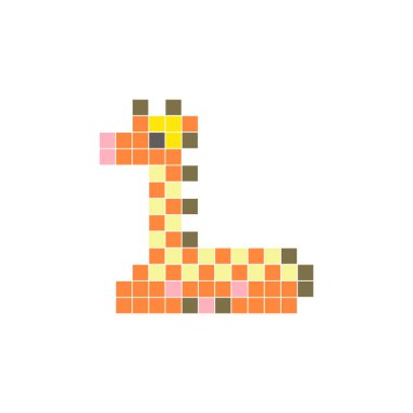 Temiz bir ikon düzeninde geometrik kare renk bloklarından yapılmış düz bir piksel tasarımı. Yaratıcı modern elementler, izole eşyalar ya da parlak zanaat projeleri için uygundur. Piksel sanat zürafası