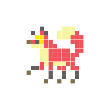 Temiz bir ikon düzeninde geometrik kare renk bloklarından yapılmış düz bir piksel tasarımı. Yaratıcı modern elementler, izole eşyalar ya da parlak zanaat projeleri için uygundur. Piksel Sanat Tilkisi