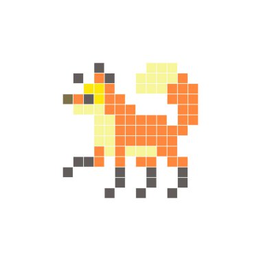 Temiz bir ikon düzeninde geometrik kare renk bloklarından yapılmış düz bir piksel tasarımı. Yaratıcı modern elementler, izole eşyalar ya da parlak zanaat projeleri için uygundur. Piksel Sanat Tilkisi