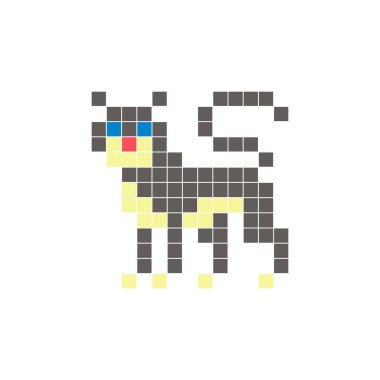 Temiz bir ikon düzeninde geometrik kare renk bloklarından yapılmış düz bir piksel tasarımı. Yaratıcı modern elementler, izole eşyalar ya da parlak zanaat projeleri için uygundur. Piksel Sanat Kara Panteri