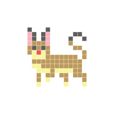 Temiz bir ikon düzeninde geometrik kare renk bloklarından yapılmış düz bir piksel tasarımı. Yaratıcı modern elementler, izole eşyalar ya da parlak zanaat projeleri için uygundur. Piksel sanat karakteri