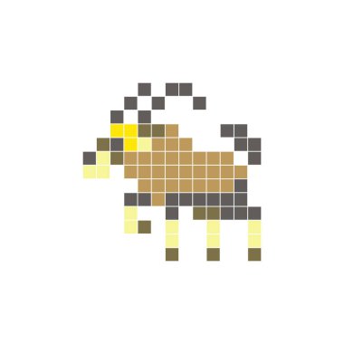 Temiz bir ikon düzeninde geometrik kare renk bloklarından yapılmış düz bir piksel tasarımı. Yaratıcı modern elementler, izole eşyalar ya da parlak zanaat projeleri için uygundur. Piksel sanat antilobu