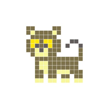 Temiz bir ikon düzeninde geometrik kare renk bloklarından yapılmış düz bir piksel tasarımı. Yaratıcı modern elementler, izole eşyalar ya da parlak zanaat projeleri için uygundur. Piksel Sanat Aslanı