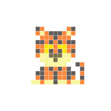 Temiz bir ikon düzeninde geometrik kare renk bloklarından yapılmış düz bir piksel tasarımı. Yaratıcı modern elementler, izole eşyalar ya da parlak zanaat projeleri için uygundur. Piksel Sanat Kaplanı