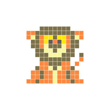 Temiz bir ikon düzeninde geometrik kare renk bloklarından yapılmış düz bir piksel tasarımı. Yaratıcı modern elementler, izole eşyalar ya da parlak zanaat projeleri için uygundur. Piksel Sanat Aslanı