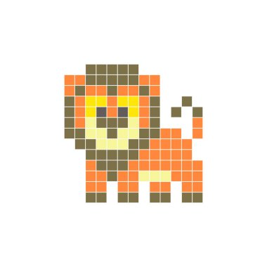 Temiz bir ikon düzeninde geometrik kare renk bloklarından yapılmış düz bir piksel tasarımı. Yaratıcı modern elementler, izole eşyalar ya da parlak zanaat projeleri için uygundur. Piksel Sanat Aslanı