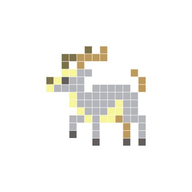 Temiz bir ikon düzeninde geometrik kare renk bloklarından yapılmış düz bir piksel tasarımı. Yaratıcı modern elementler, izole eşyalar ya da parlak zanaat projeleri için uygundur. Piksel Sanat Antilobu