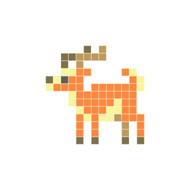 Temiz bir ikon düzeninde geometrik kare renk bloklarından yapılmış düz bir piksel tasarımı. Yaratıcı modern elementler, izole eşyalar ya da parlak zanaat projeleri için uygundur. Piksel Sanat Antilobu