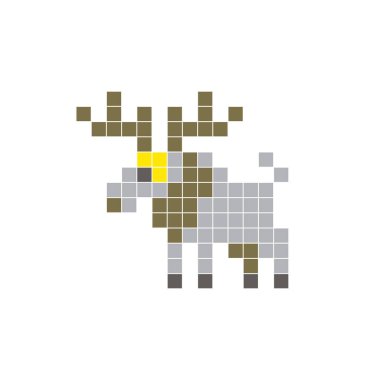 Temiz bir ikon düzeninde geometrik kare renk bloklarından yapılmış düz bir piksel tasarımı. Yaratıcı modern elementler, izole eşyalar ya da parlak zanaat projeleri için uygundur. Piksel sanat geyiği