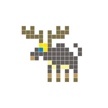 Temiz bir ikon düzeninde geometrik kare renk bloklarından yapılmış düz bir piksel tasarımı. Yaratıcı modern elementler, izole eşyalar ya da parlak zanaat projeleri için uygundur. Piksel sanat geyiği