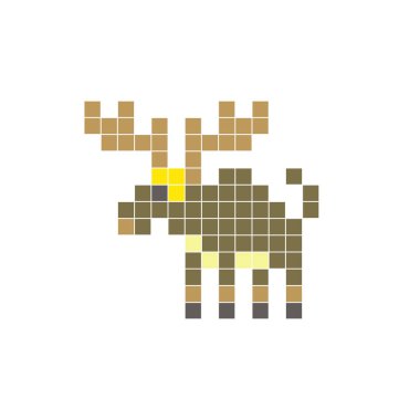 Temiz bir ikon düzeninde geometrik kare renk bloklarından yapılmış düz bir piksel tasarımı. Yaratıcı modern elementler, izole eşyalar ya da parlak zanaat projeleri için uygundur. Piksel sanat geyiği