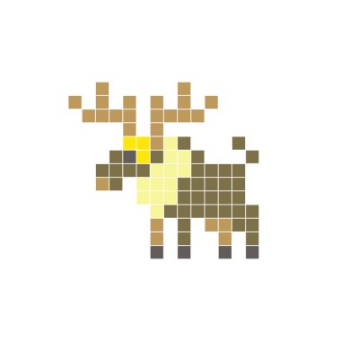 Temiz bir ikon düzeninde geometrik kare renk bloklarından yapılmış düz bir piksel tasarımı. Yaratıcı modern elementler, izole eşyalar ya da parlak zanaat projeleri için uygundur. Piksel sanat geyiği