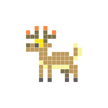 Temiz bir ikon düzeninde geometrik kare renk bloklarından yapılmış düz bir piksel tasarımı. Yaratıcı modern elementler, izole eşyalar ya da parlak zanaat projeleri için uygundur. Piksel sanat geyiği