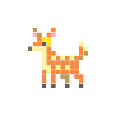 Temiz bir ikon düzeninde geometrik kare renk bloklarından yapılmış düz bir piksel tasarımı. Yaratıcı modern elementler, izole eşyalar ya da parlak zanaat projeleri için uygundur. Piksel Sanat Fare Geyiği