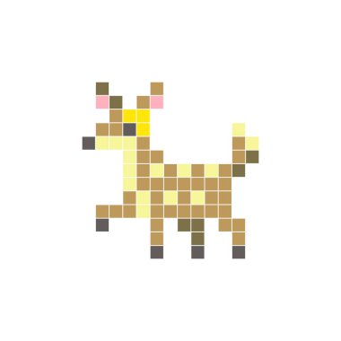Temiz bir ikon düzeninde geometrik kare renk bloklarından yapılmış düz bir piksel tasarımı. Yaratıcı modern elementler, izole eşyalar ya da parlak zanaat projeleri için uygundur. Piksel Sanat Fare Geyiği