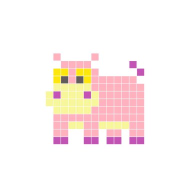 Temiz bir ikon düzeninde geometrik kare renk bloklarından yapılmış düz bir piksel tasarımı. Yaratıcı modern elementler, izole eşyalar ya da parlak zanaat projeleri için uygundur. Pixel sanat hipopotam